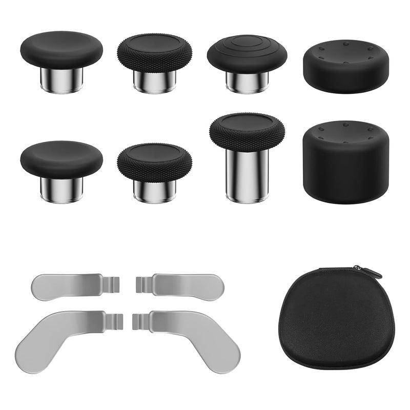 KD.FLY 13-in-1 Metal Thumbsticks Replacement Kits for Xbox Elite Series 2, Xbox Elite 2 Controller Accessories, Includes Magnetic Joysticks, Paddles, Silicone Caps, Storage Bag, Silver - Image 1